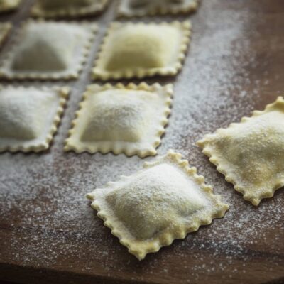 ravioloni baccalà e olive